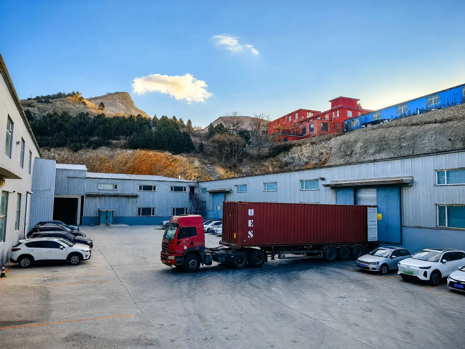 Exterior and loading area of the mask factory in Dalian