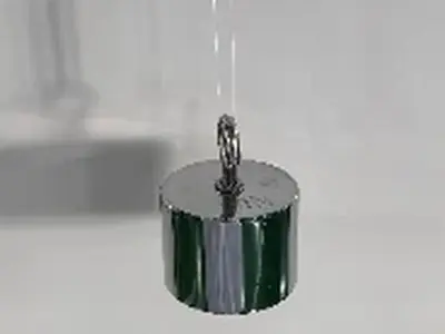 Weight suspended from a mask strap during a connection-strength check